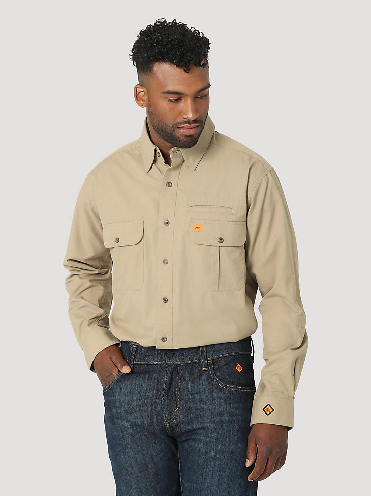 FR Flame Resistant 20X Long Sleeve Vented Work Shirt in Khaki main view