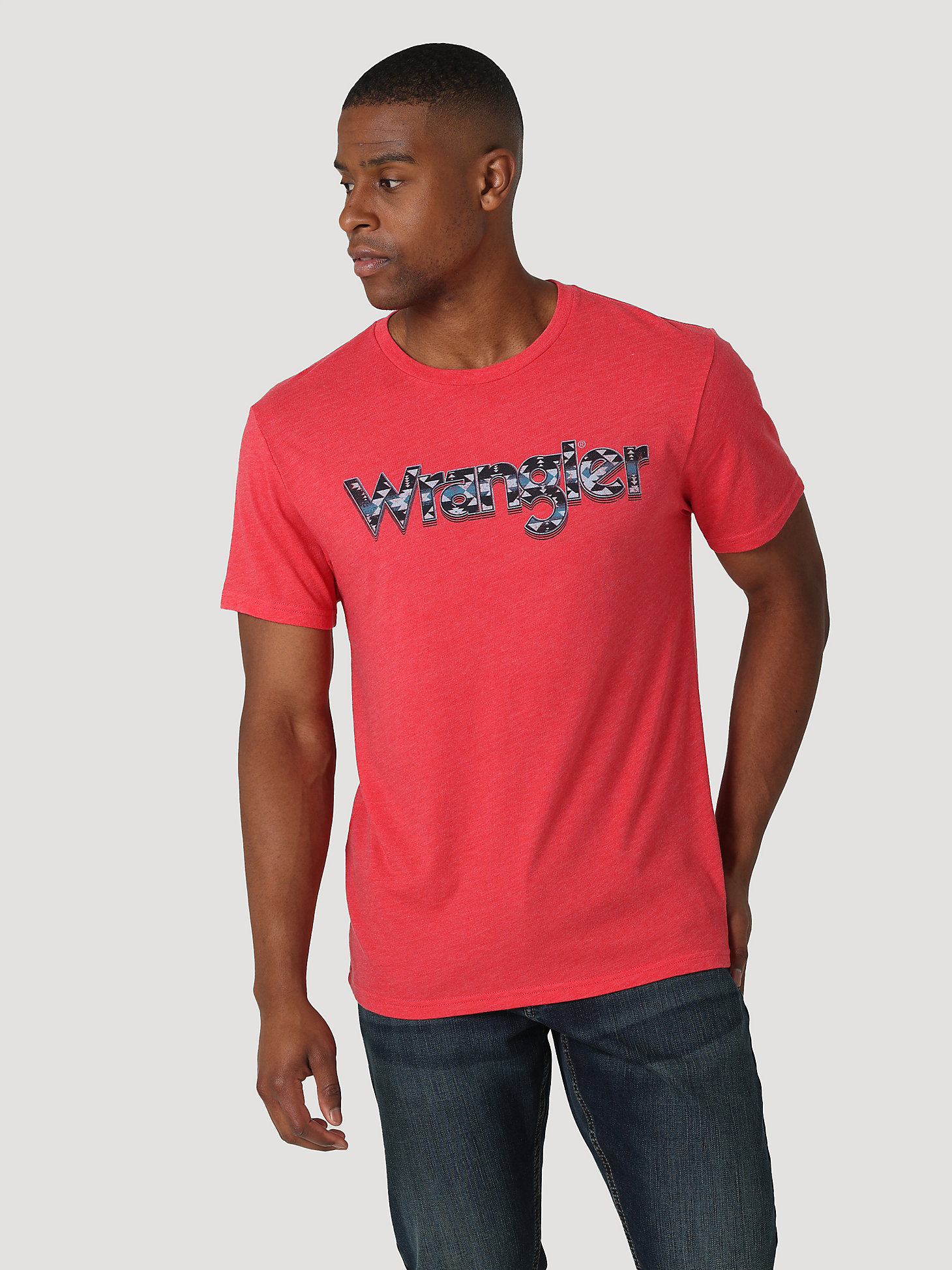 Men's Geo Wrangler Logo T-Shirt in Red Heather main view