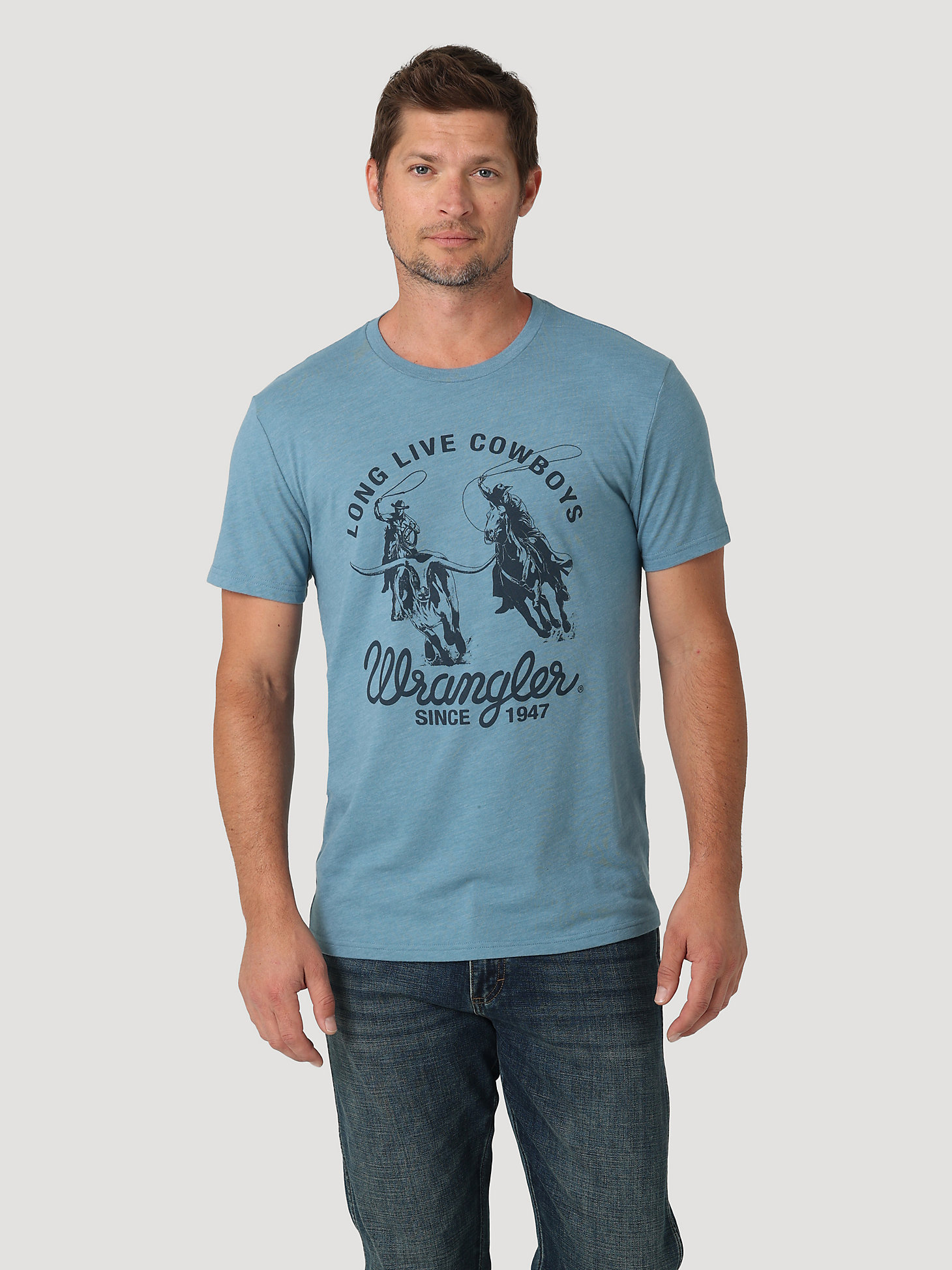 Men's Long Live Cowboys Graphic T-Shirt in Medium Blue main view