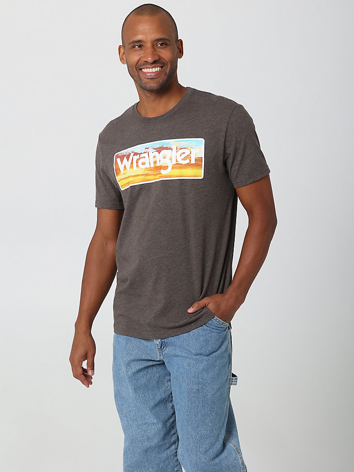 Men's Wrangler Sunrise Logo T-Shirt in Brown Heather main view
