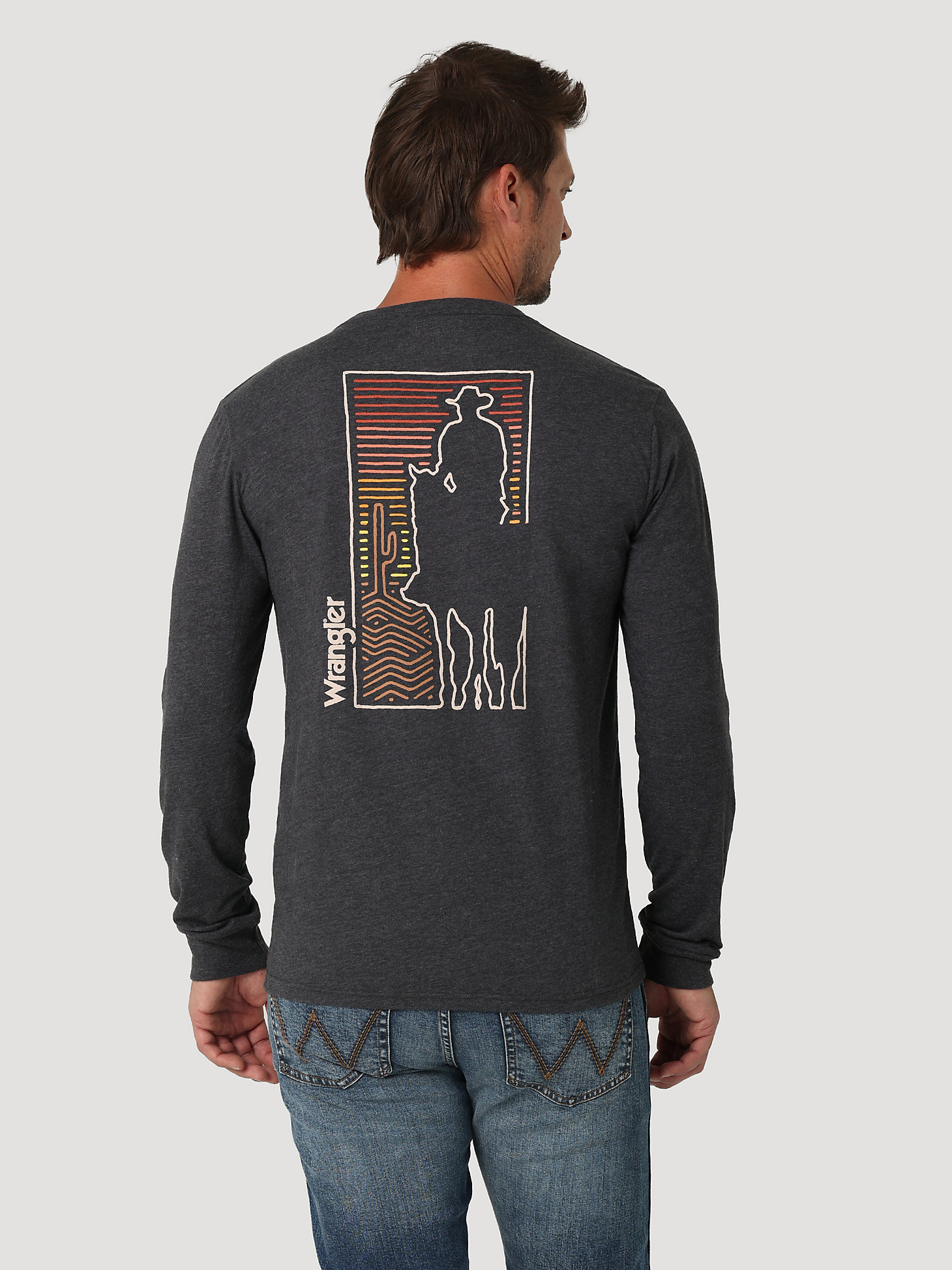 Men's Long Sleeve Carved Cowboy Graphic T-Shirt in Onyx alternative view 1