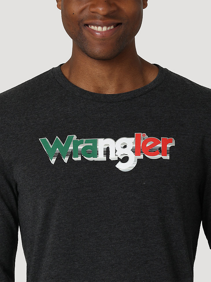 Men's Long Sleeve Wrangler Mexican Flag T-Shirt in Charcoal Heather alternative view 2