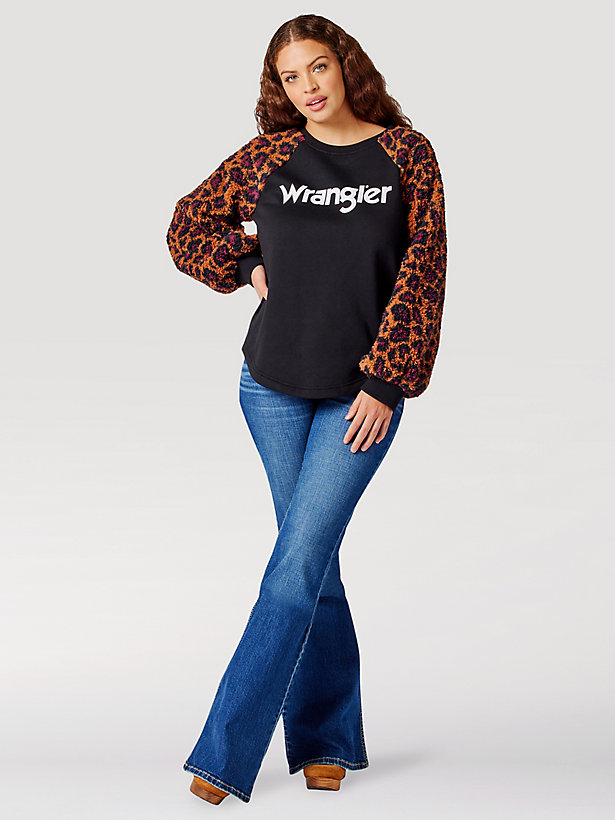 Women's Wrangler Retro® Animal Print Sherpa Sleeve Logo Pullover