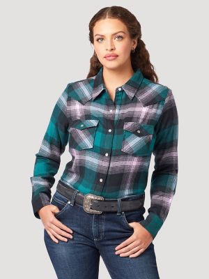Women's Essential Long Sleeve Flannel Plaid Western Snap Shirt | The  Monarch Look | Wrangler®
