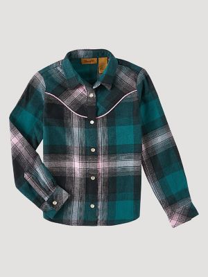 Wrangler Rugged Wear® Long Sleeve Easy Care Plaid Button-Down Shirt in  Green Navy