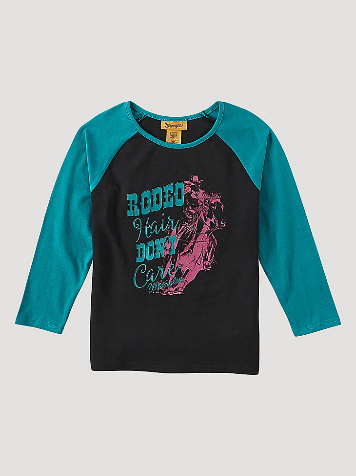 Girl's Long Sleeve Rodeo Hair Don't Care Raglan T-Shirt in Anthracite main view