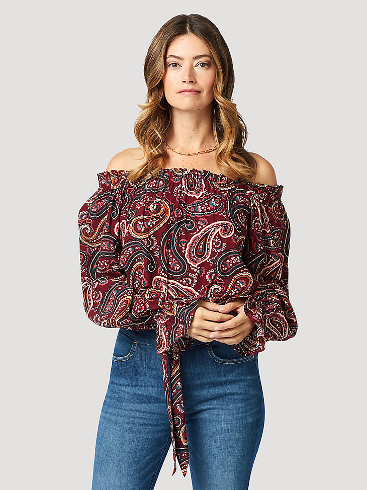 Women's Wrangler Retro® Off The Shoulder Cropped Blouse in Zin Paisley alternative view 2