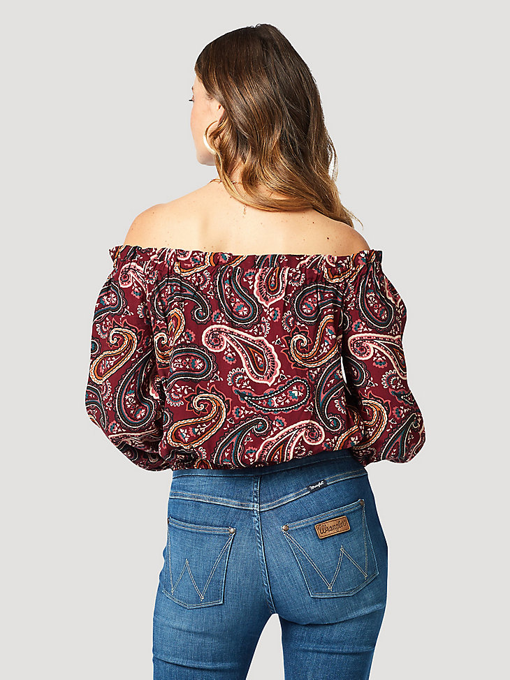 Women's Wrangler Retro® Off The Shoulder Cropped Blouse in Zin Paisley alternative view 4