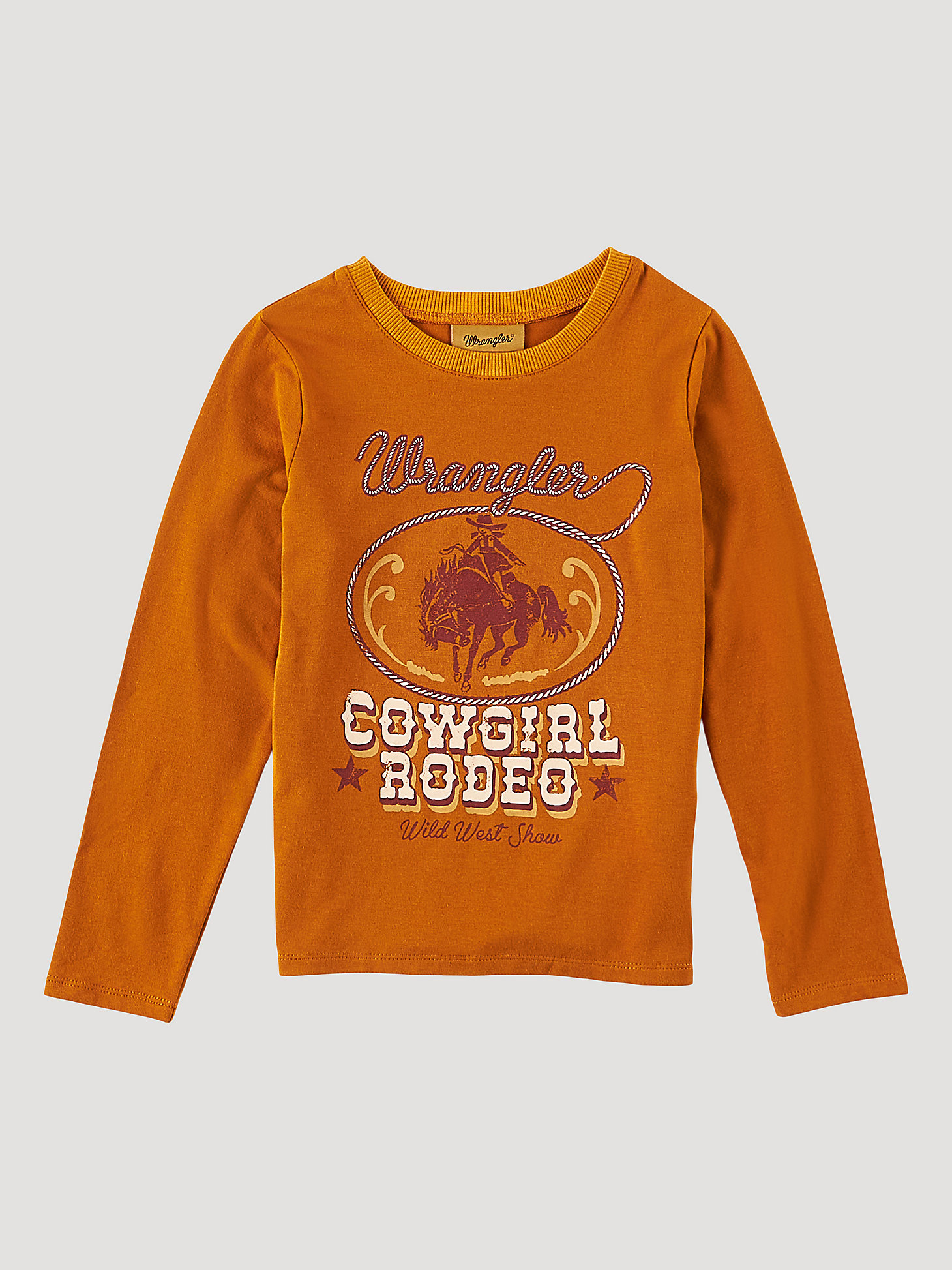 Girl's Long Sleeve Cowgirl Rodeo Graphic T-Shirt in Mustard main view