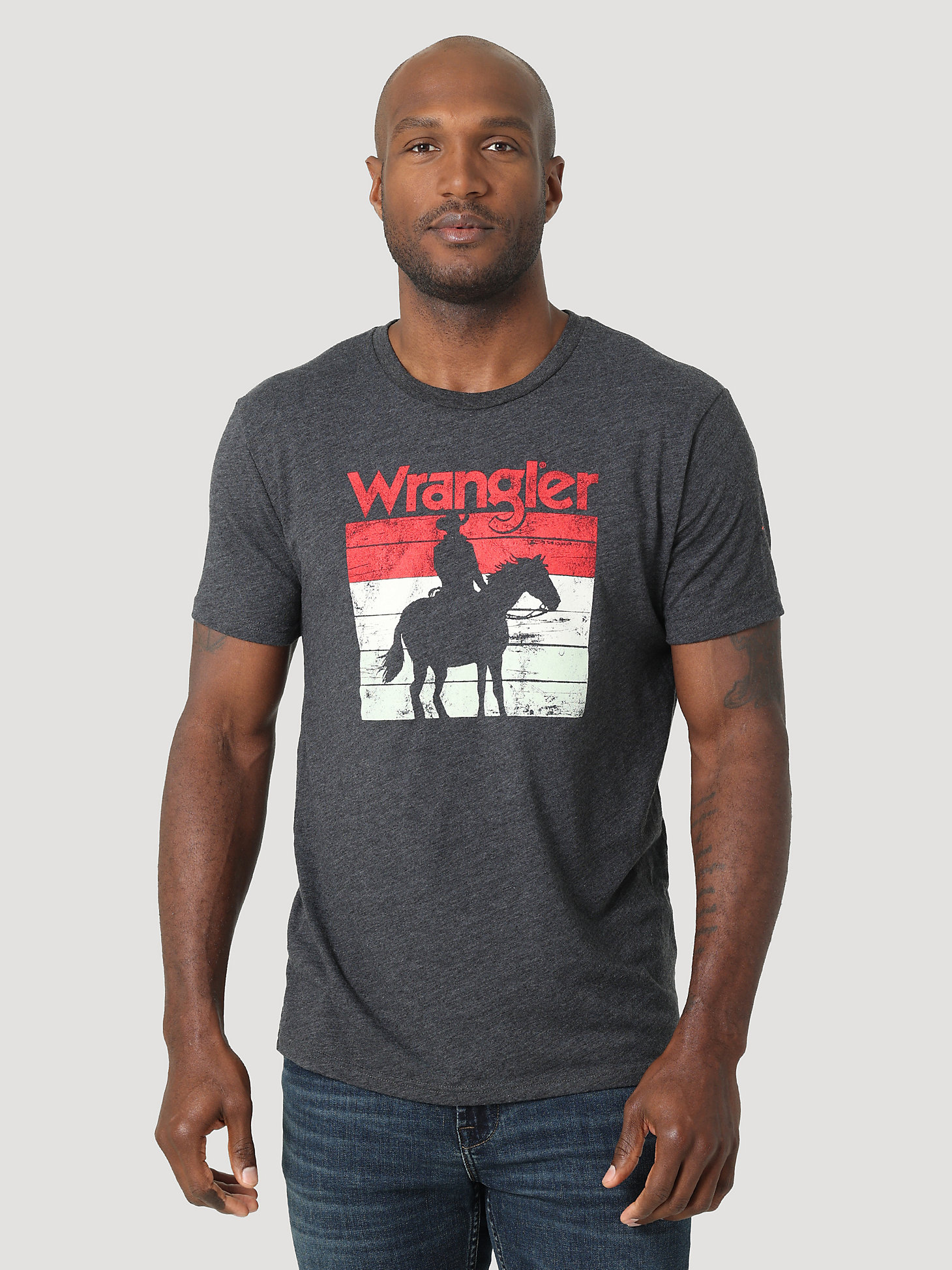 Men's Cowboy Stripes T-Shirt in Washed Black main view