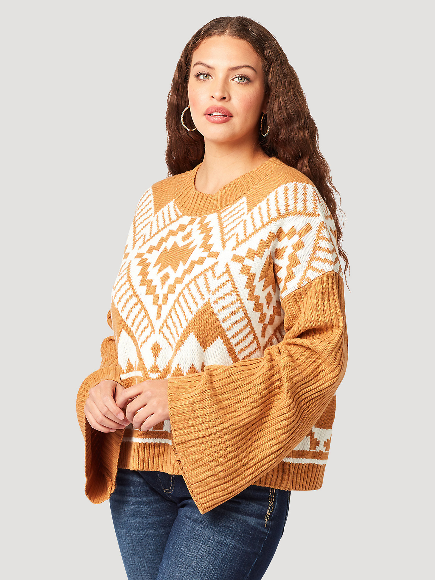 Women's Wrangler Southwestern Bell Sleeve Sweater in Mustard alternative view 1