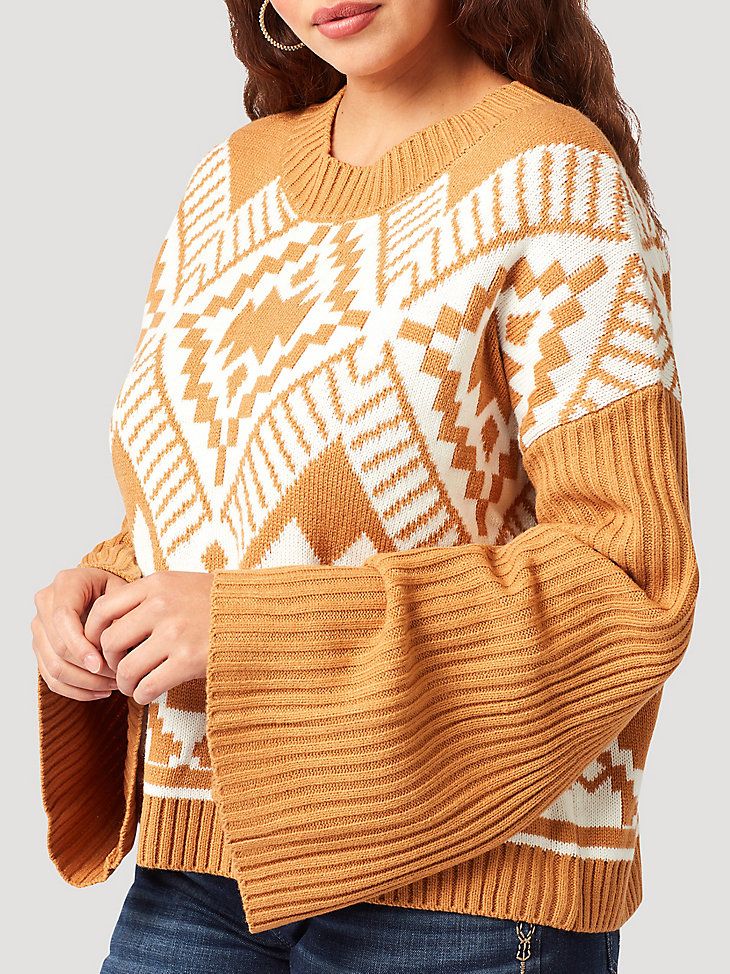 Women's Wrangler Southwestern Bell Sleeve Sweater in Mustard alternative view 3