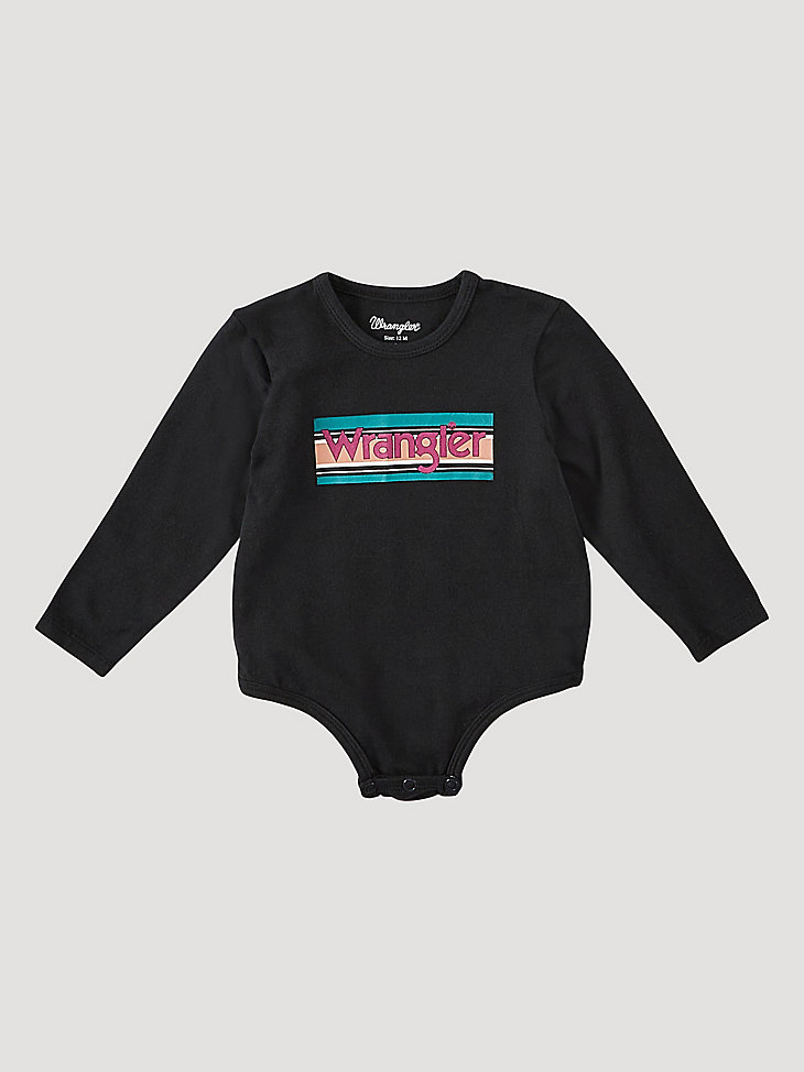 Little Girl's Long Sleeve Painted Sunset Logo Bodysuit in Anthracite main view