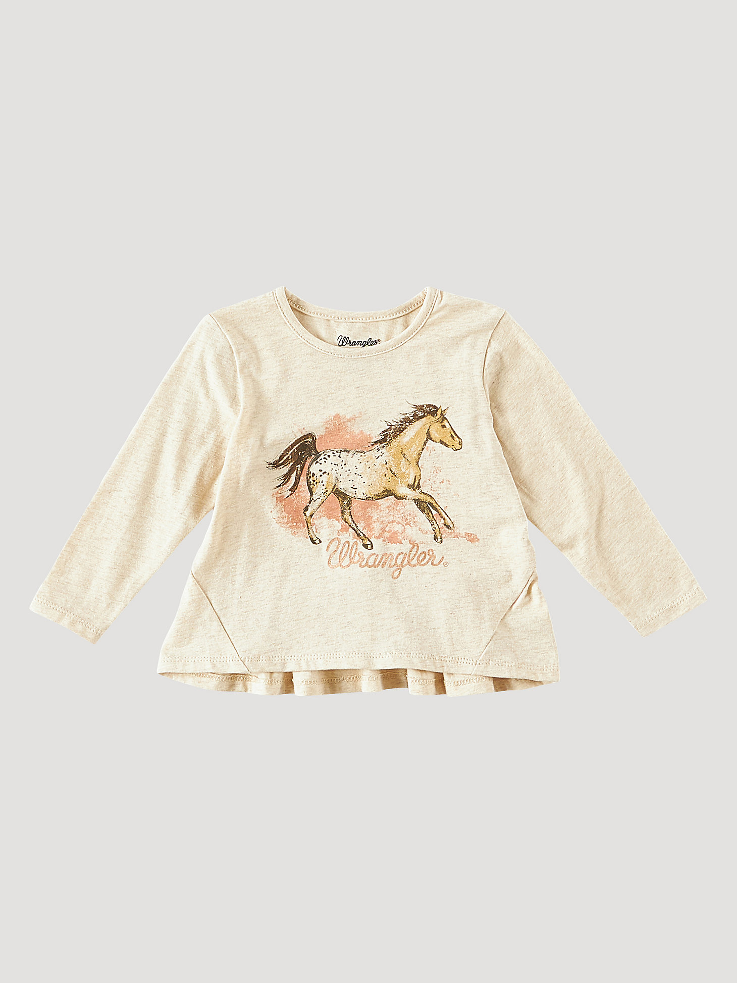 Little Girl's Long Sleeve Horse Run T-Shirt in Oatmeal main view