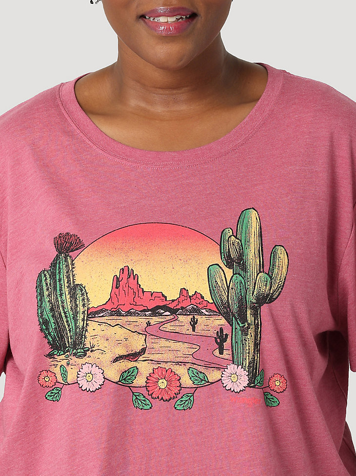 Women's Desert Cactus Boyfriend Crop Tee (Plus) in Malaga Heather alternative view