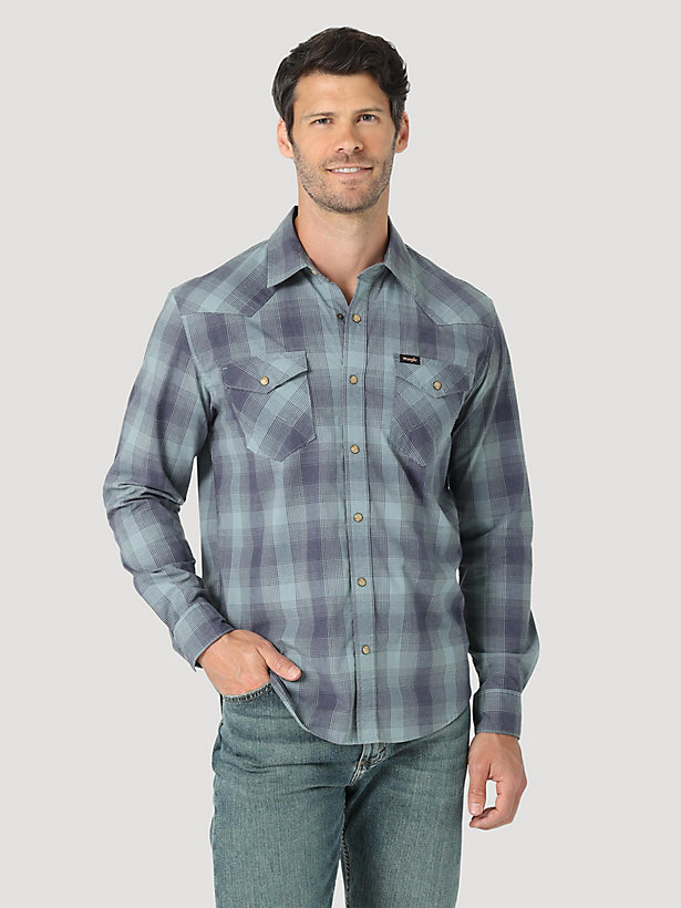 Men's Poplin Plaid Shirt in Ombre Blue