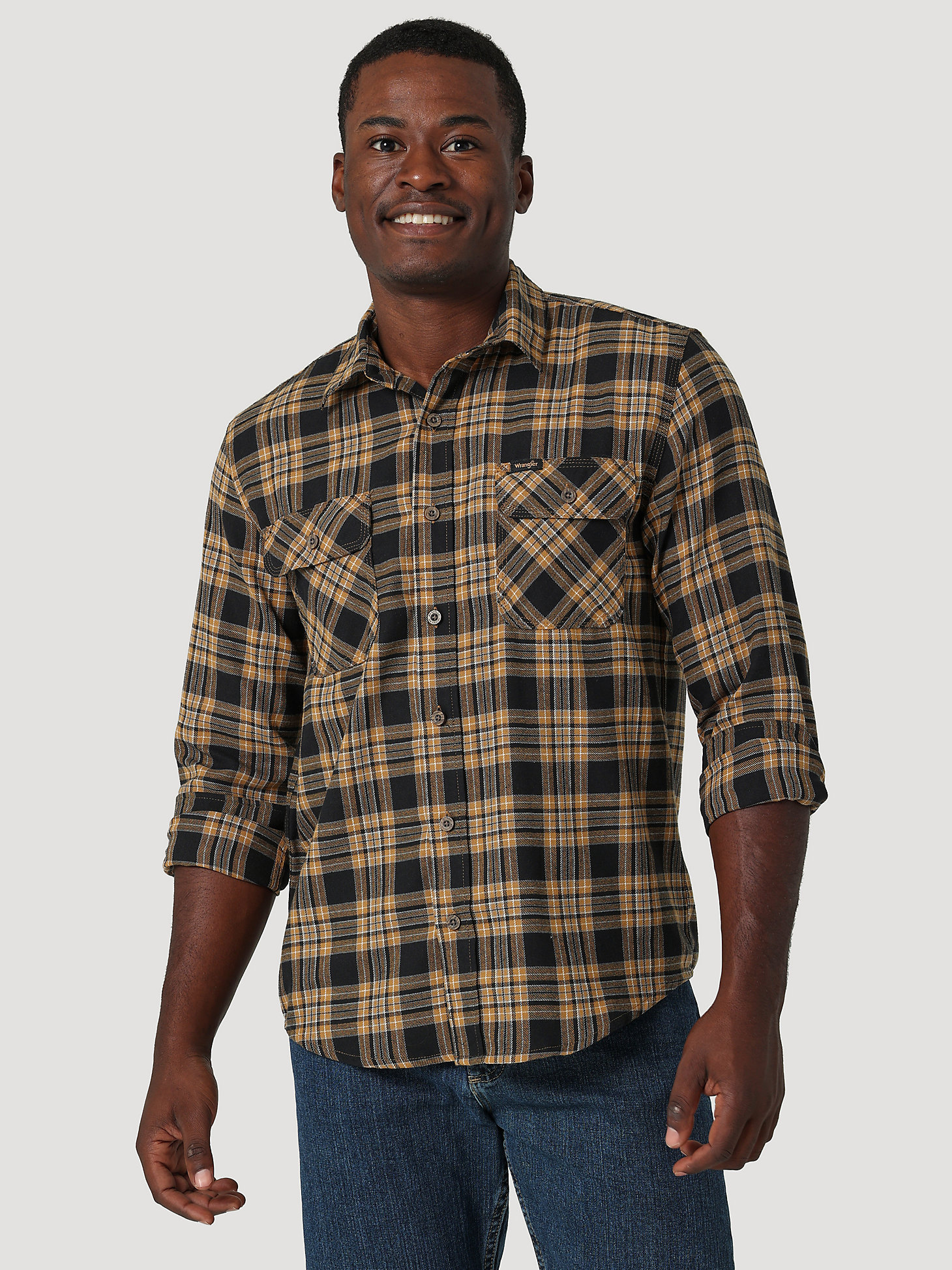 Men's Epic Soft Brushed Flannel Plaid Shirt in Bistre main view