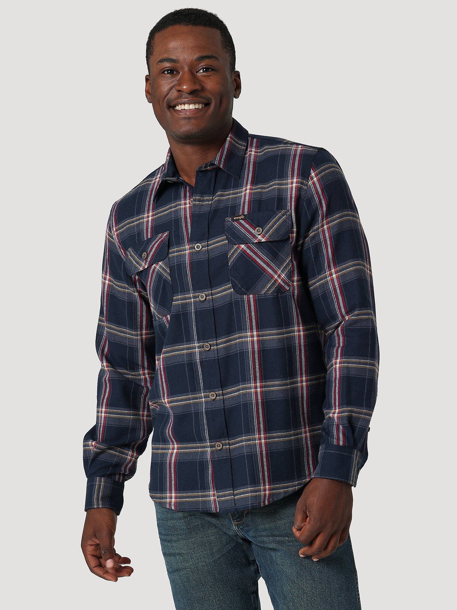 Men's Epic Soft Brushed Flannel Plaid Shirt in Dark Sapphire main view