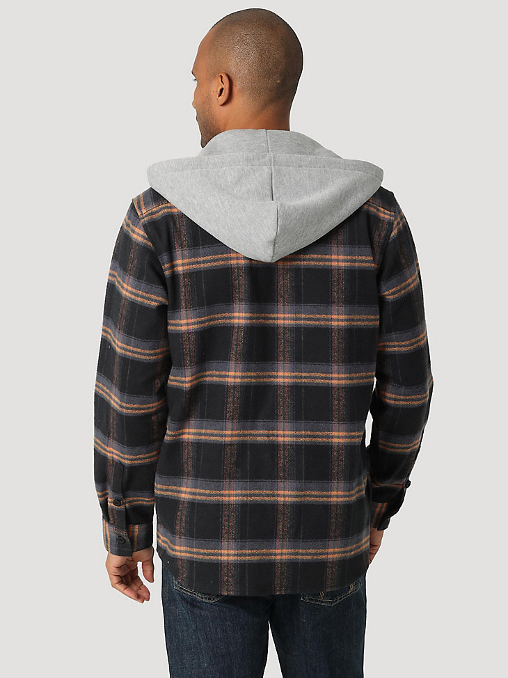Men's Plaid Flannel Hooded Shacket in Black alternative view