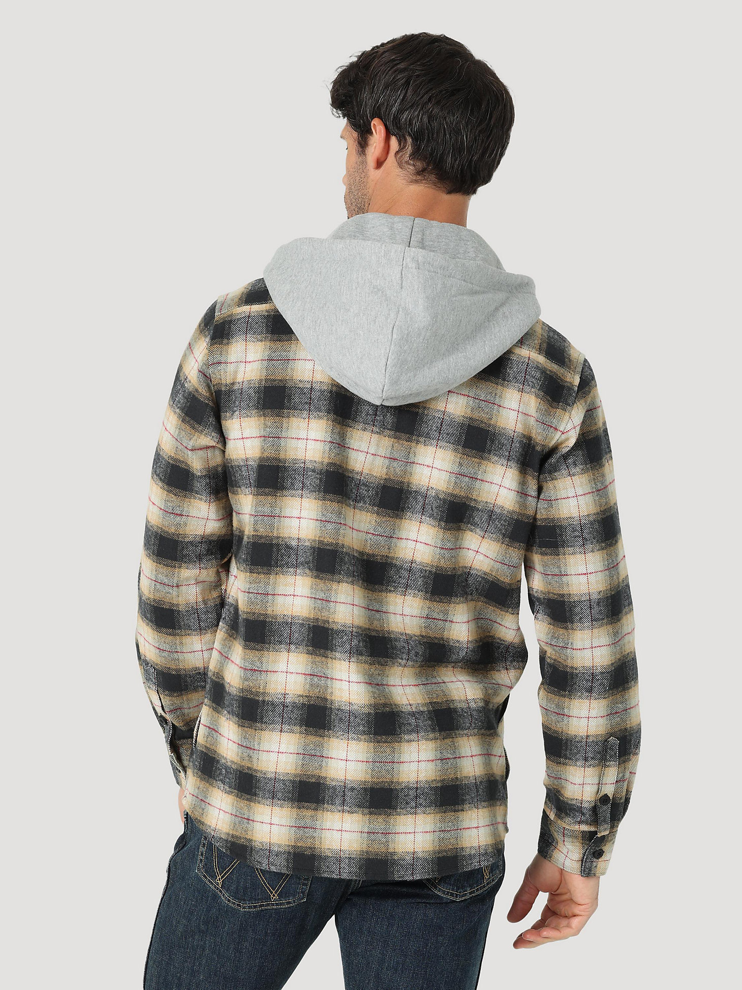 Men's Plaid Flannel Hooded Shacket in Sea Grass alternative view 1