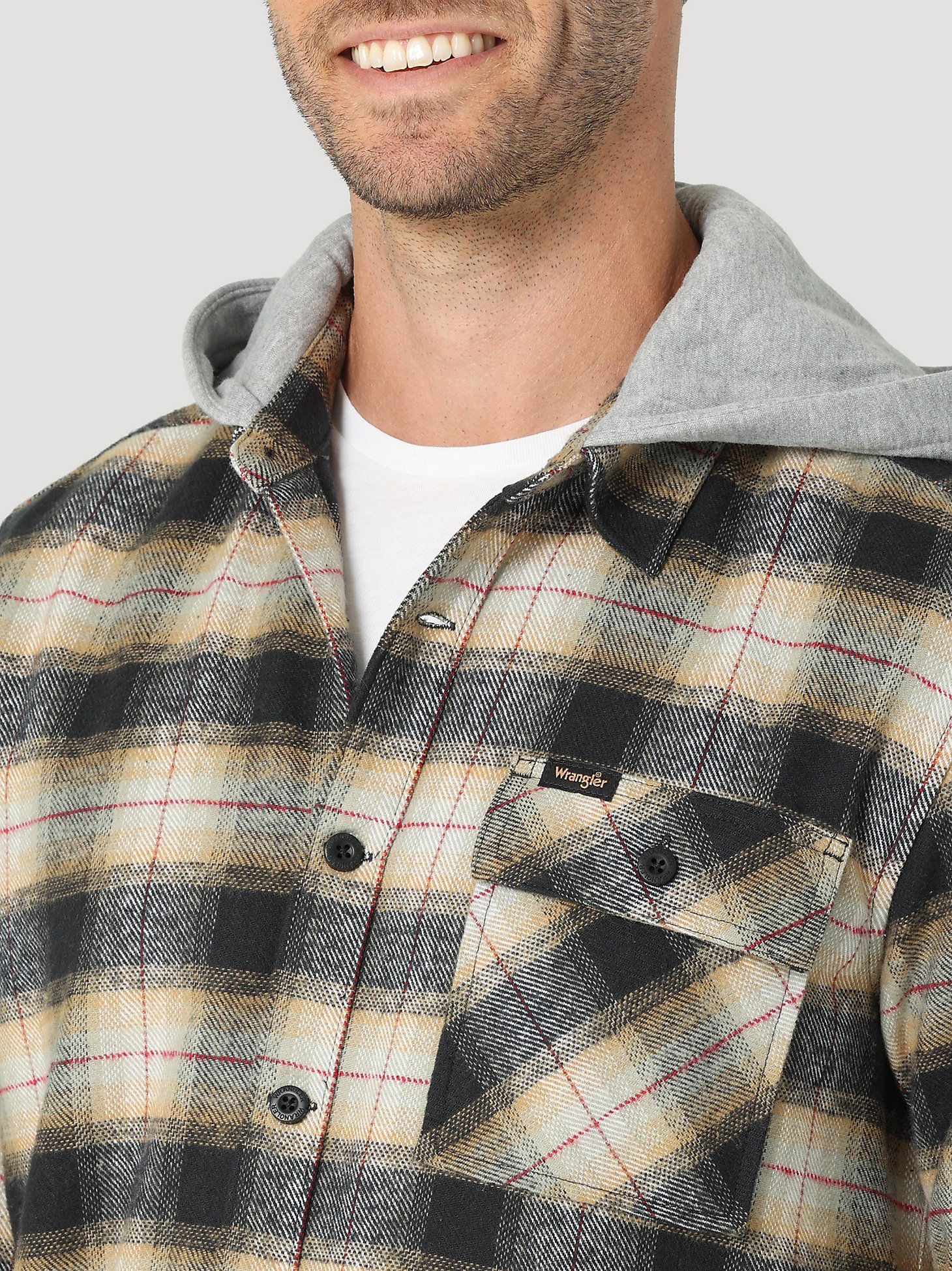 Men's Plaid Flannel Hooded Shacket in Sea Grass alternative view 2