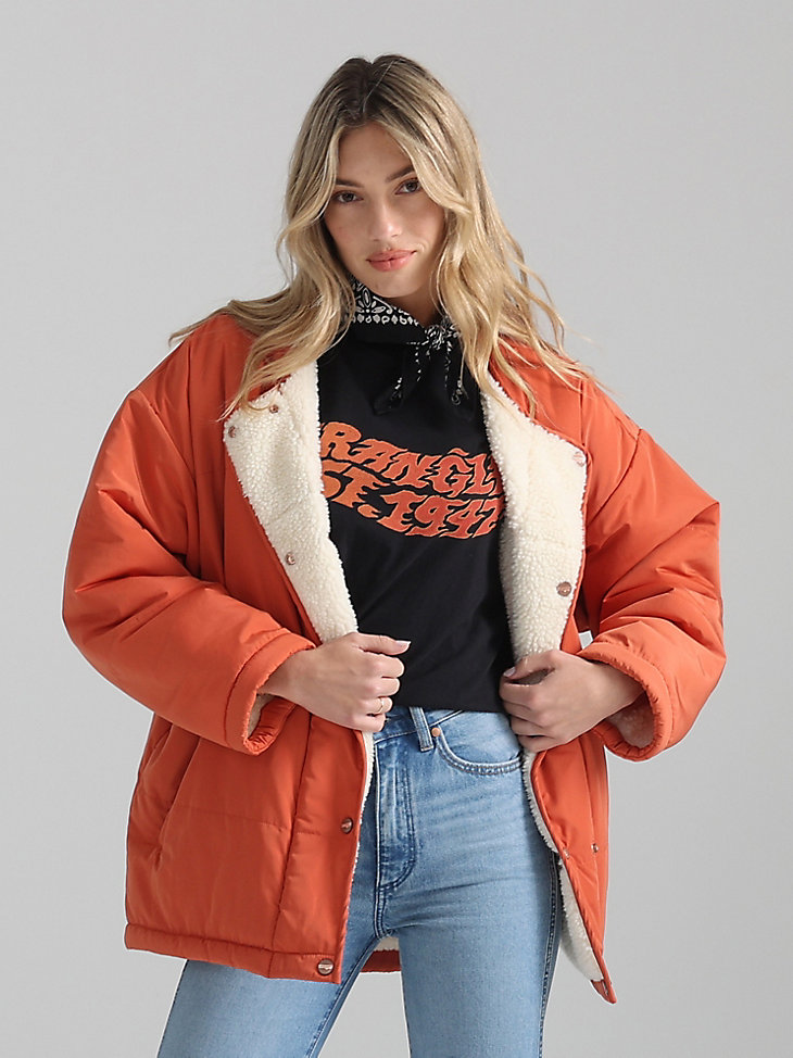Women's Reversible Sherpa Jacket in Ginger Spice main view