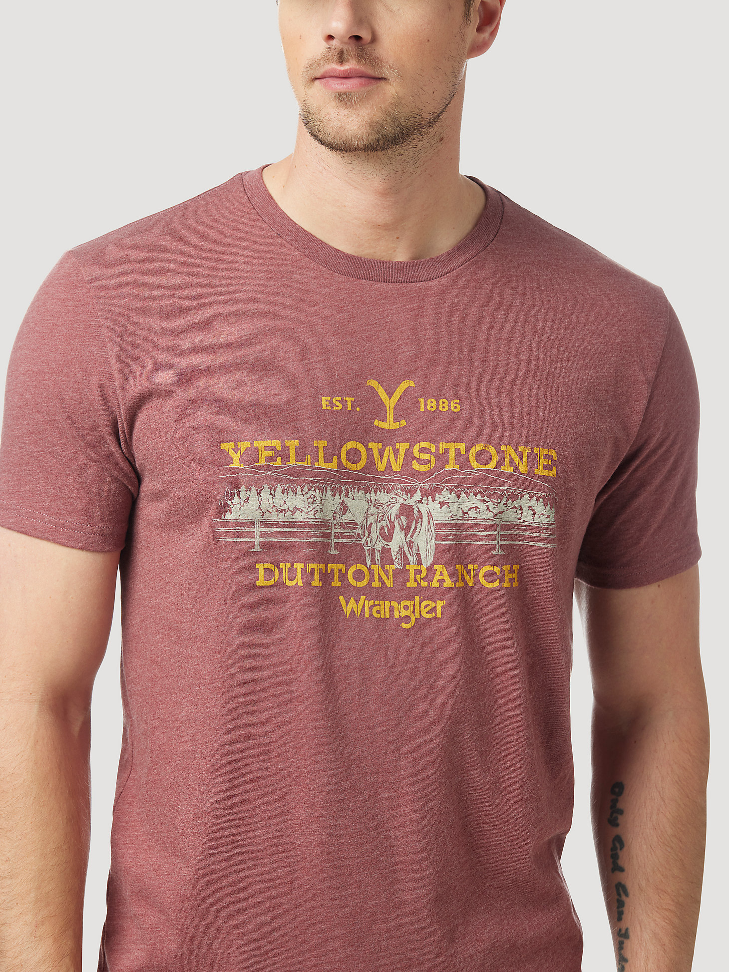 Wrangler x Yellowstone Men's Dutton Ranch T-Shirt in Burgundy Heather alternative view 2