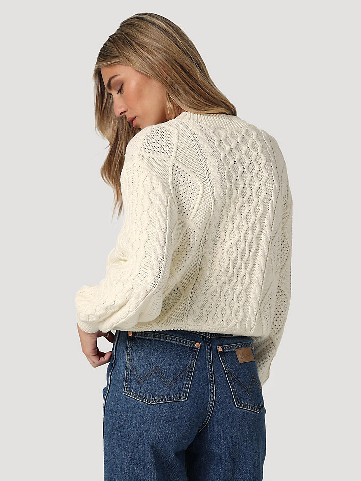 Women's Balloon Sleeve Cable Knit Top in Vanilla Ice alternative view 2