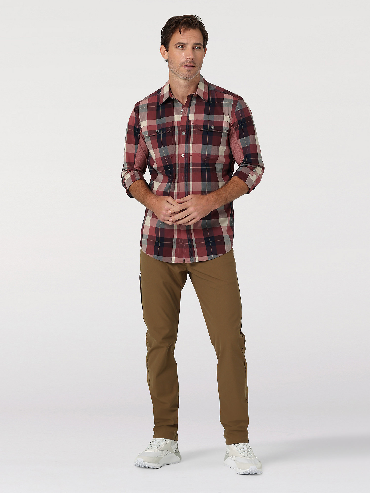 ATG By Wrangler™ Plaid Mixed Material Shirt in Beagle Apple Butter alternative view 10