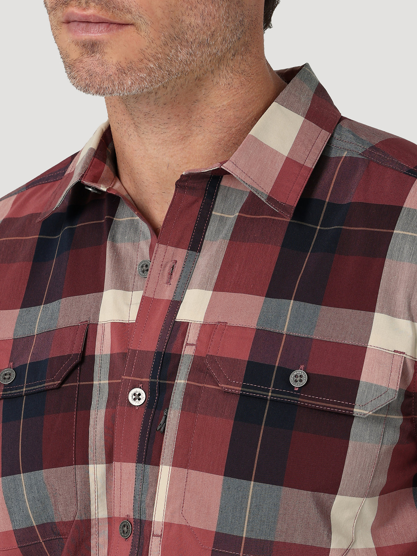 ATG By Wrangler™ Plaid Mixed Material Shirt in Beagle Apple Butter alternative view 4