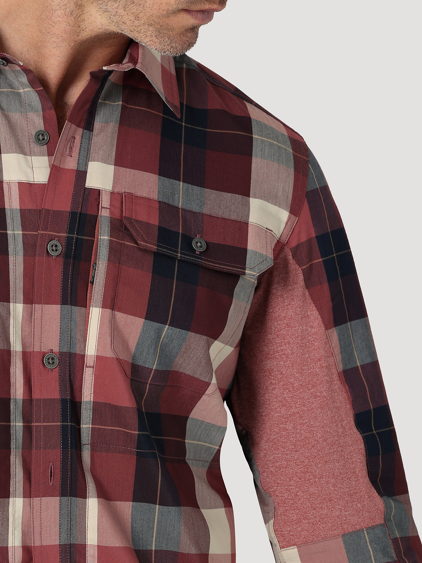 ATG By Wrangler™ Plaid Mixed Material Shirt in Beagle Apple Butter alternative view 6