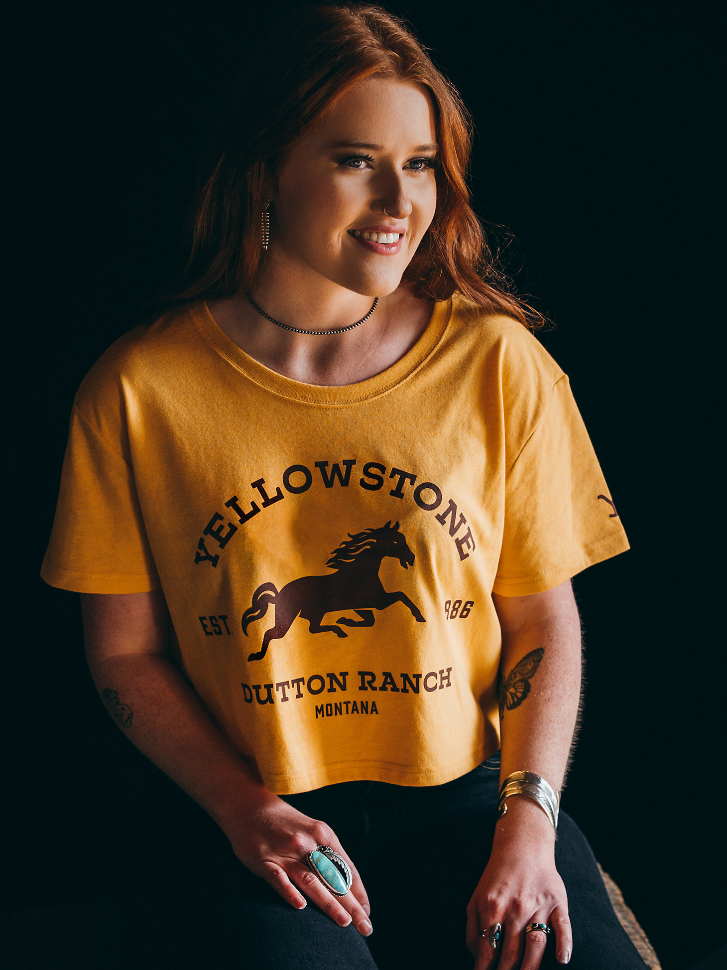 Wrangler x Yellowstone Women's Crop Horse Tee in Mustard alternative view 5