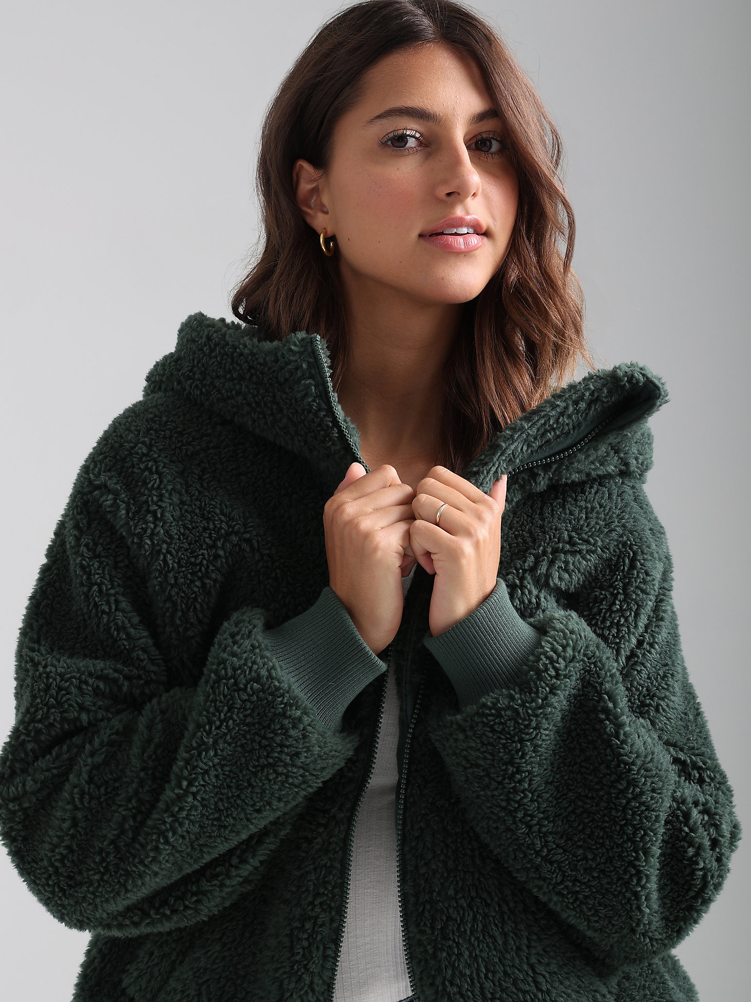 Women's Hooded Sherpa Jacket in Sycamore Green alternative view 1