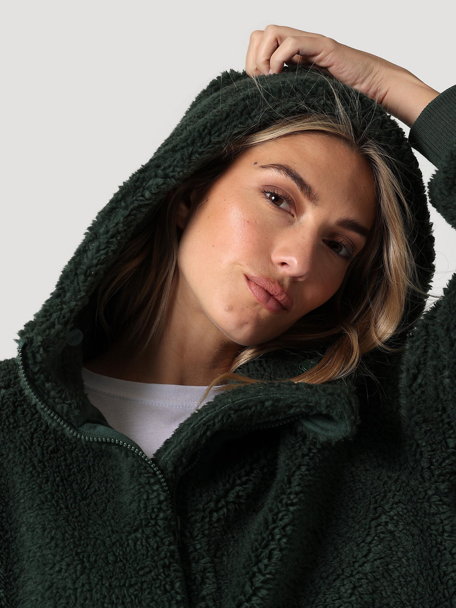Women's Hooded Sherpa Jacket in Sycamore Green alternative view 3