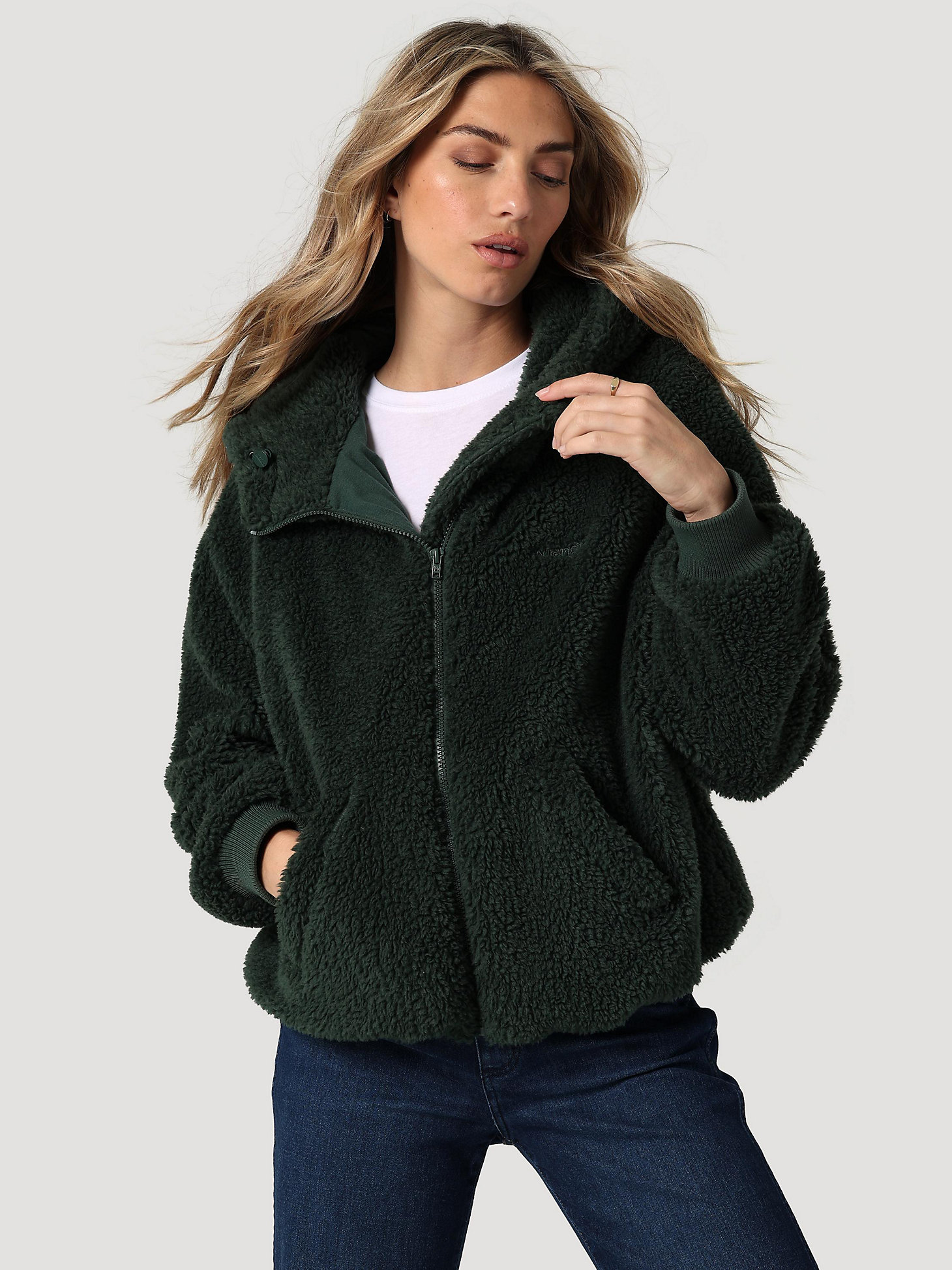 Women's Hooded Sherpa Jacket in Sycamore Green alternative view 5