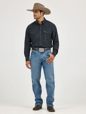 Men's Wrangler Performance Snap Long Sleeve Solid Shirt in Stretch Limo
