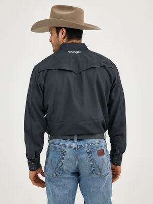 Men's Wrangler Performance Snap Long Sleeve Solid Shirt in Stretch Limo