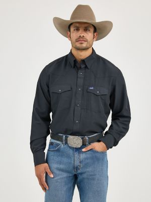 Men's Wrangler Performance Snap Long Sleeve Solid Shirt in High Tide