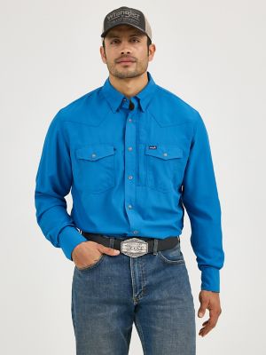 Wrangler Men's Performance Snap Long Sleeve Shirt, Blue, XL