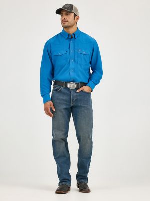 Men's Wrangler Performance Snap Long Sleeve Solid Shirt in High Tide alternative view 3