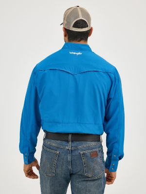 Men's Wrangler Performance Snap Long Sleeve Solid Shirt in High Tide alternative view 4