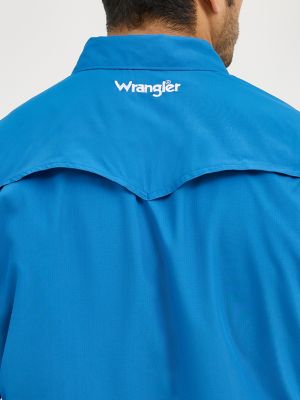 Men's Wrangler Performance Snap Long Sleeve Solid Shirt in High Tide