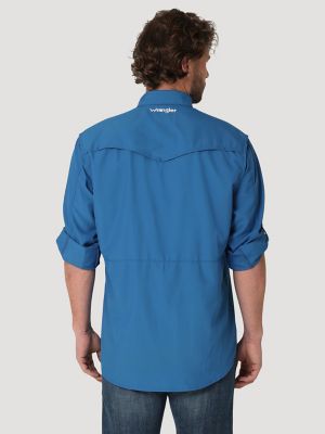 Men's Wrangler Performance Snap Long Sleeve Solid Shirt in High Tide