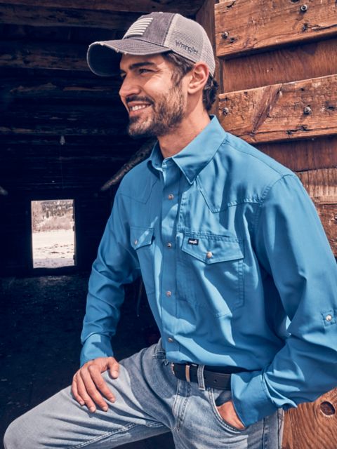 Мужские рубашки Wrangler Men's Wrangler Performance Snap Long Sleeve Solid Shirt