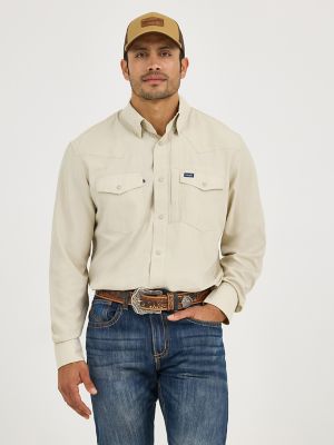 Men's Wrangler Performance Snap Long Sleeve Solid Shirt in Overcast alternative view