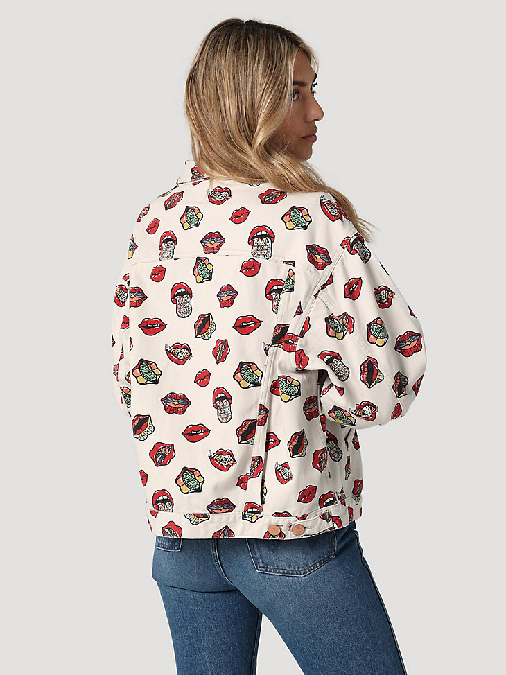 Women's Printed Trucker Jacket in Read My Lips alternative view