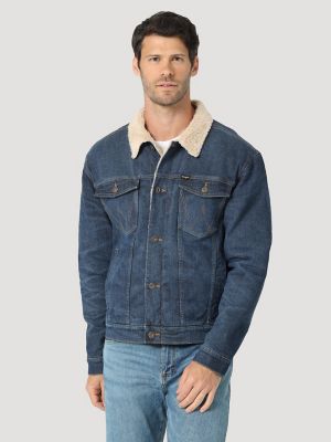 Men's Wrangler® Sherpa Lined Denim Jacket in Dark Indigo