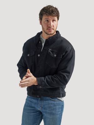 Men's Wrangler® Sherpa Lined Denim Jacket in Mid Wash