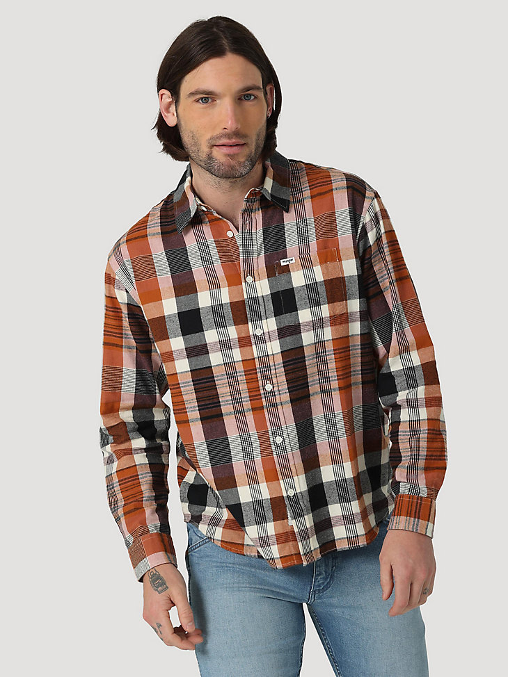 Men's Plaid Button-Up Shirt in Withered Rose main view