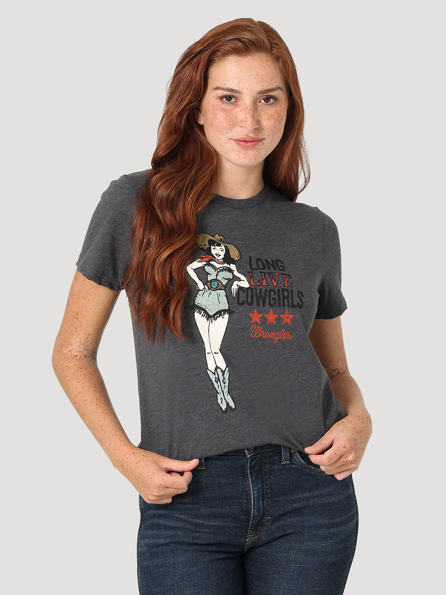 Womens Cowgirl Pin-Up Tee:Charcoal Heather:L main view